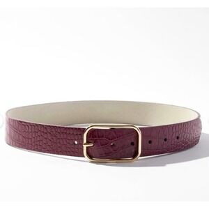 White House Black Market Belt Womens Burgundy Croc Embossed Leather Large